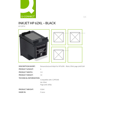 Cartuccia Q-Connect rigenerata HP 62XL - 20 ml nero - KF13974